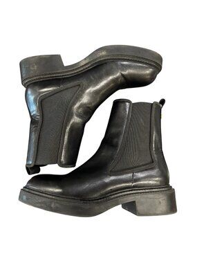 Zara Chelsea Ankle Boots Black Leather Flat Platform Size 40